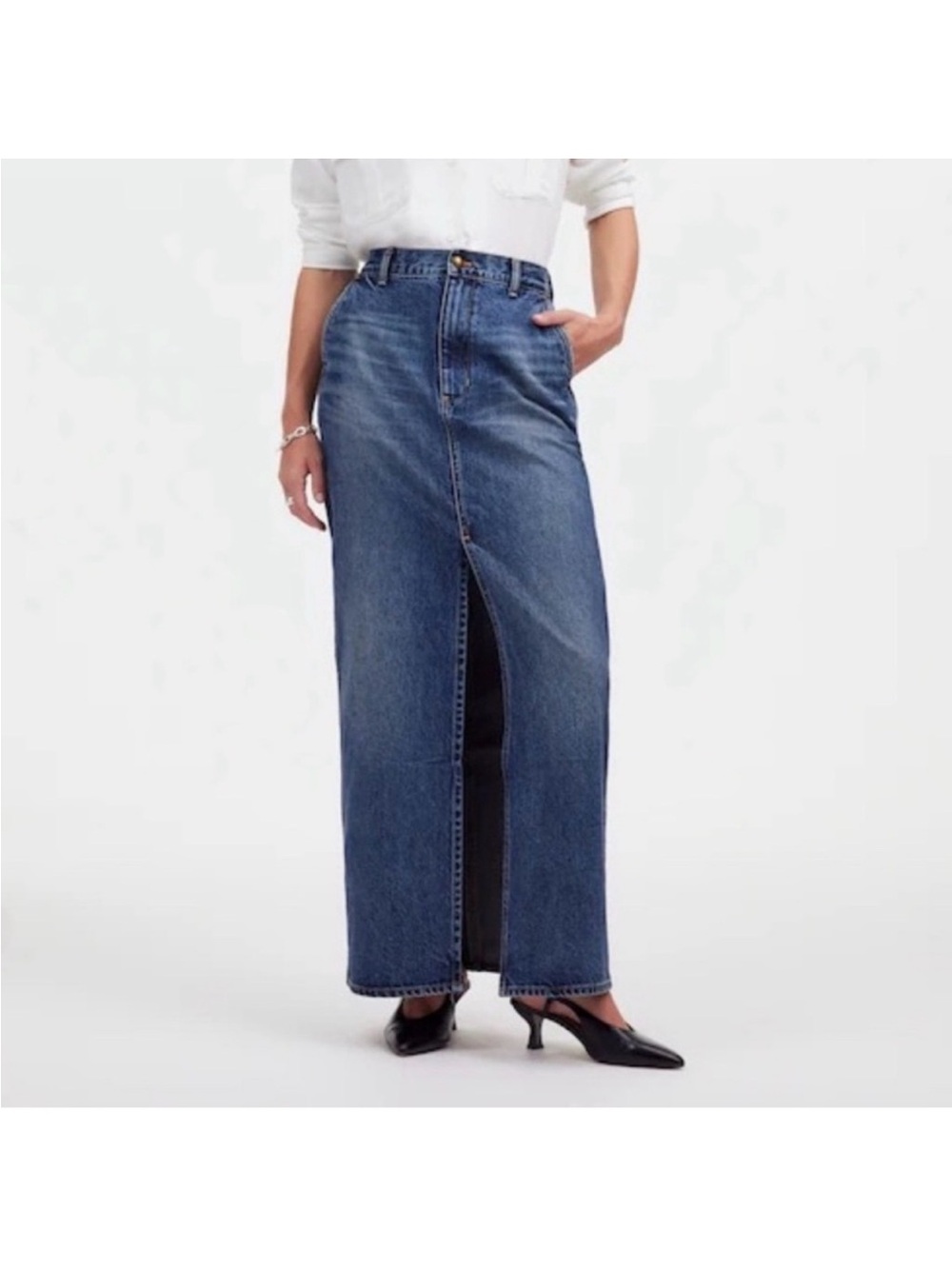 Madewell‎ front slit denim maxi skirt
